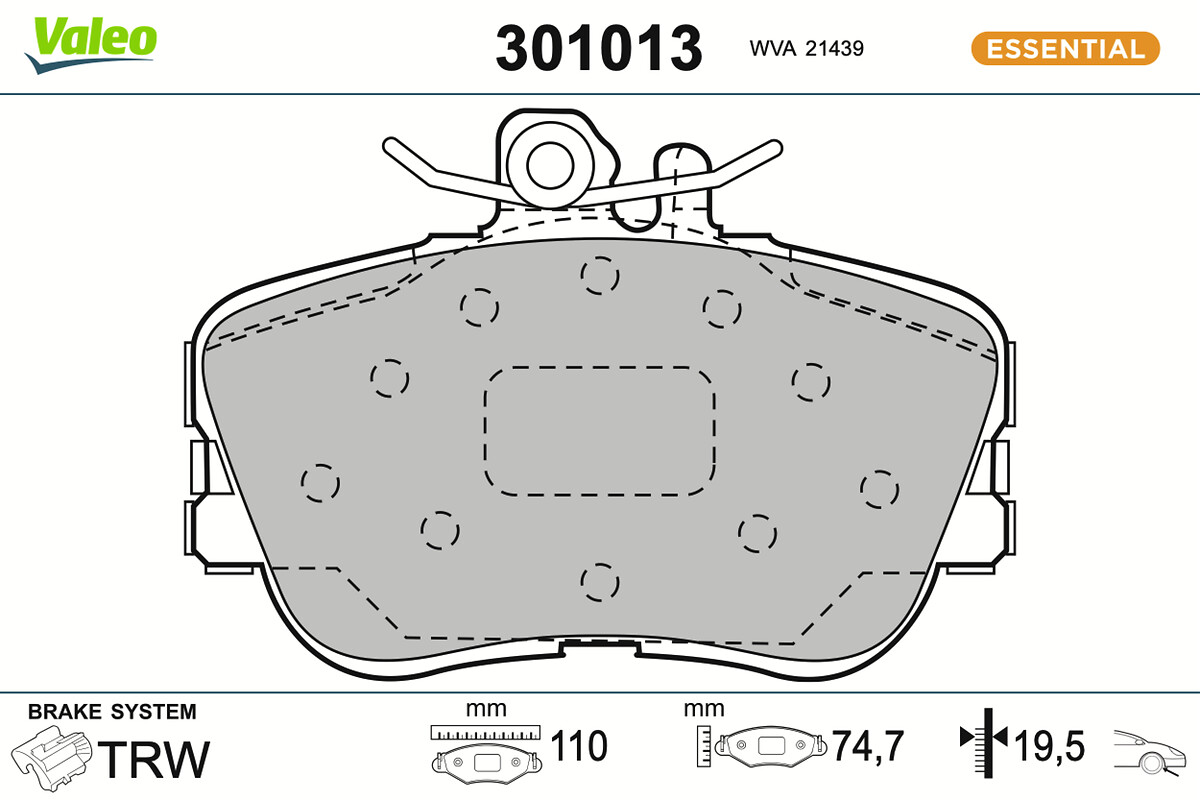 Jeu de 4 plaquettes de frein VALEO ref. 301013